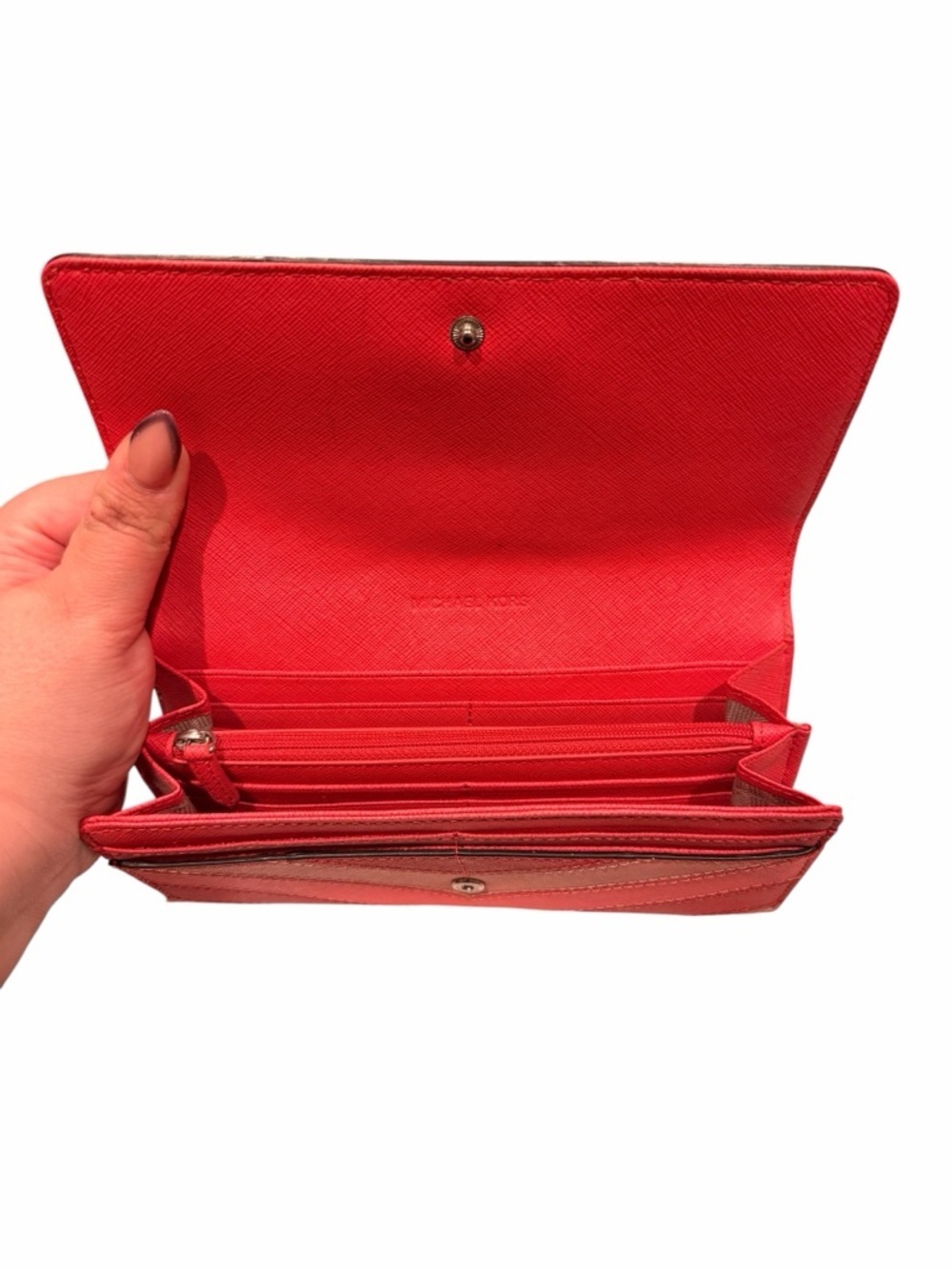 Michael Kors Coral & Red Chevron Leather Wallet Excellent - Picture 3 of 4